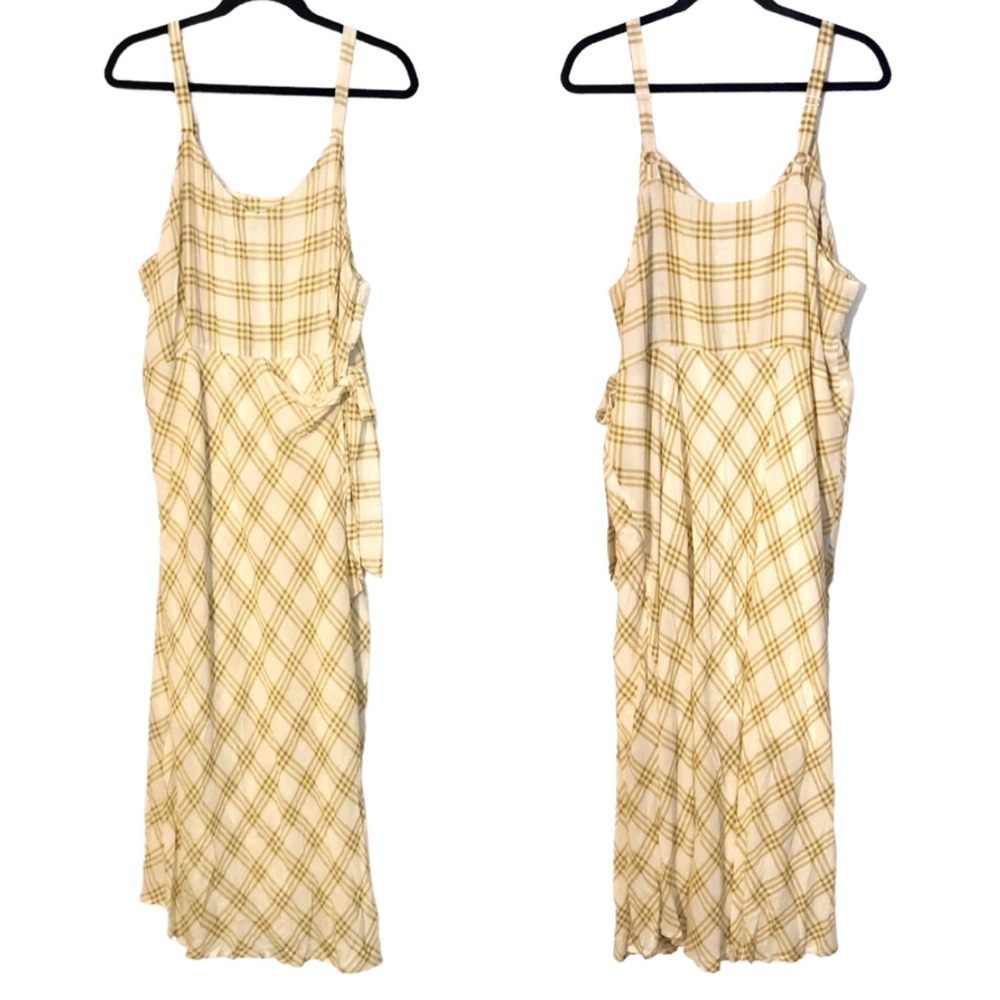 Suzanne Betro Yellow & White Plaid Faux Wrap V-Neck Sleeveless Tank Maxi Dress